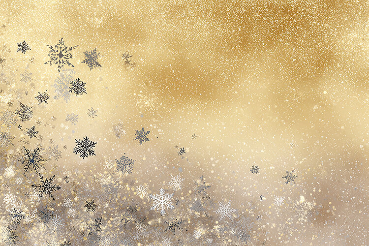 A beautiful golden falling snowflakes and sparkles