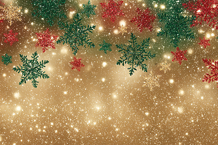 A festive holiday background with colorful snowflakes