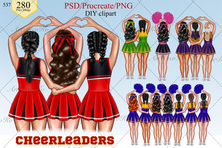 Cheer Sisters Clipart, Cheerleaders DIY Clipart