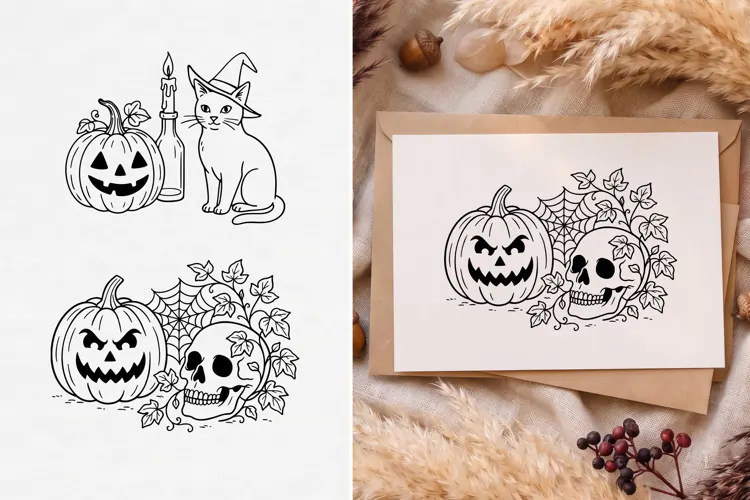 Cottagecore Halloween Pumpkin SVG, Floral Jack O Lantern