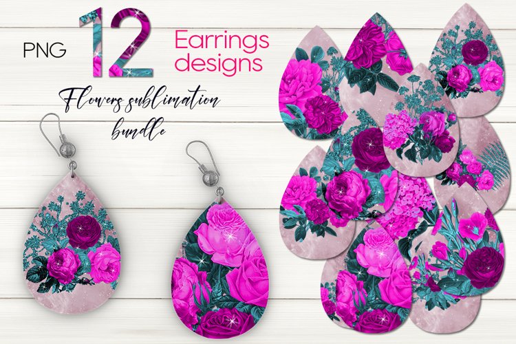 Vintage flowers design | Sublimation Teardrop Earring bundle