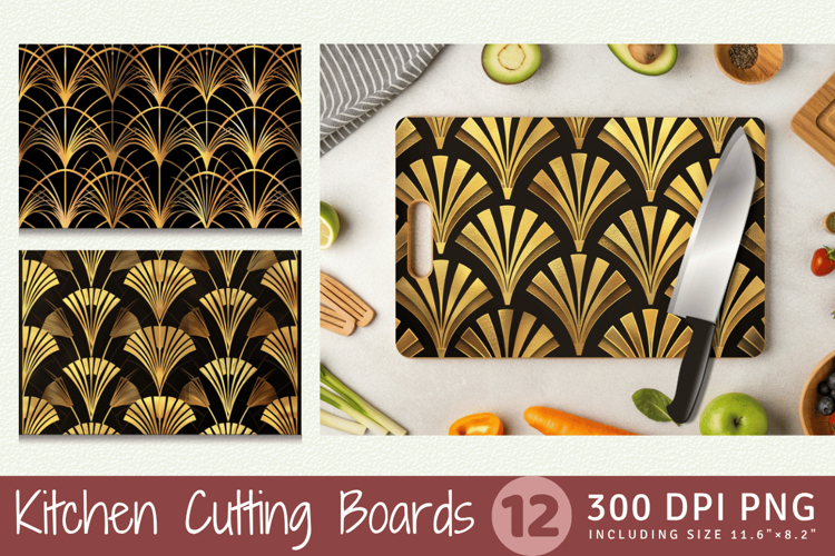 Black & Gold Art Deco Cutting Boards sublimation Design