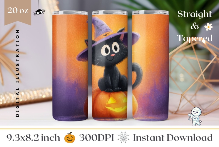 Kids Halloween Tumbler, Halloween Black Cat Tumbler Wrap