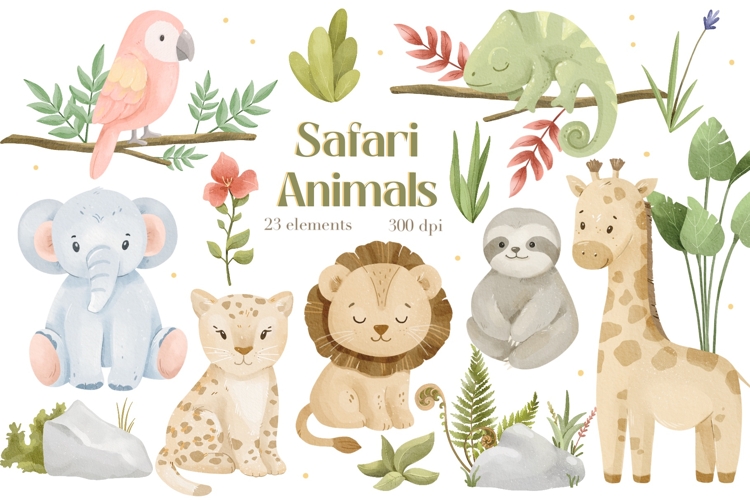 Watercolor Safari Animals Clipart