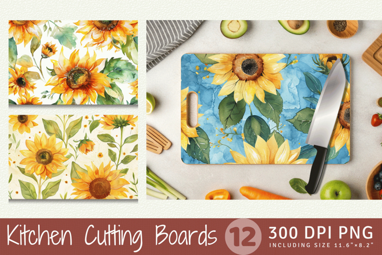 Watercolor Sunflowers Cutting Boards sublimation Design