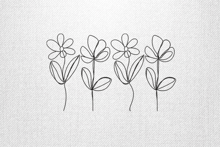 Minimal Line Flower Border Embroidery Design