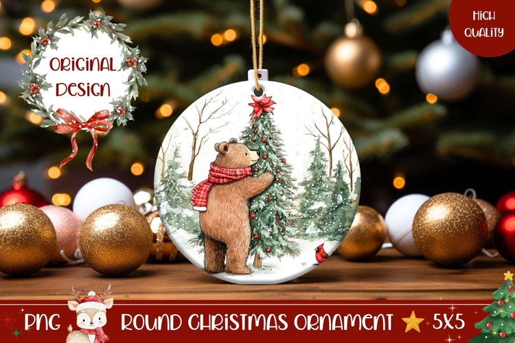 Cartoon Christmas Bear Ornament, Winter Forest Ornament