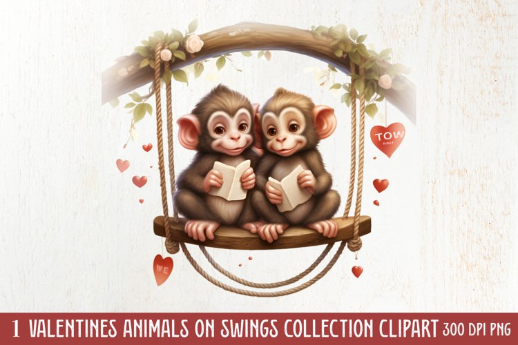 Valentines Day Animals on Swings Clipart