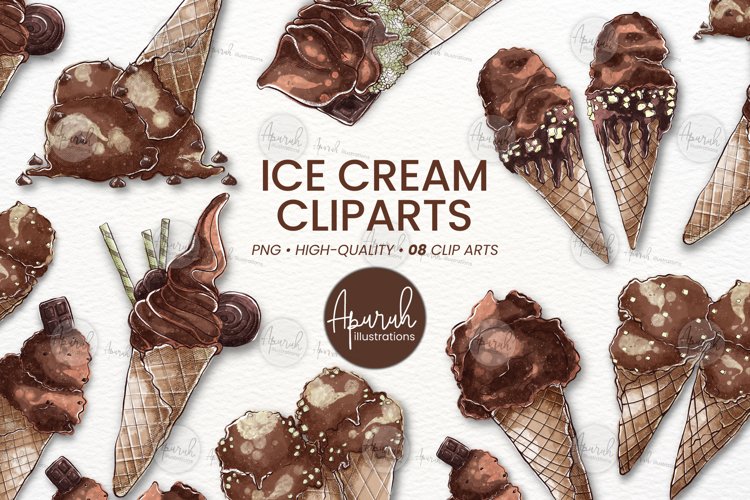 Chocolate Ice Cream Clipart Watercolor Sublimation Print