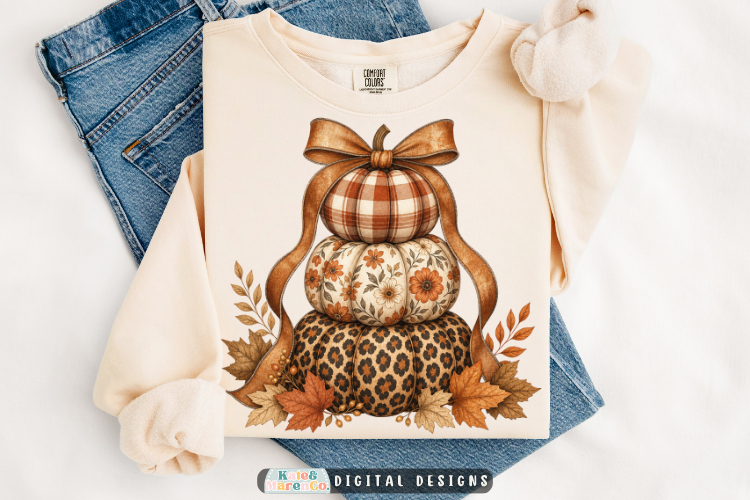 Preppy Pumpkin Coquette PNG | Stacked Floral Leopard Pumpkin