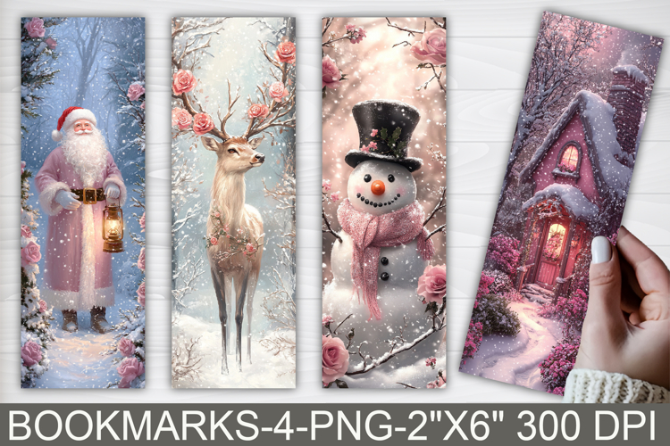 Pink Christmas Bookmarks Printable | Christmas Bookmarks PNG