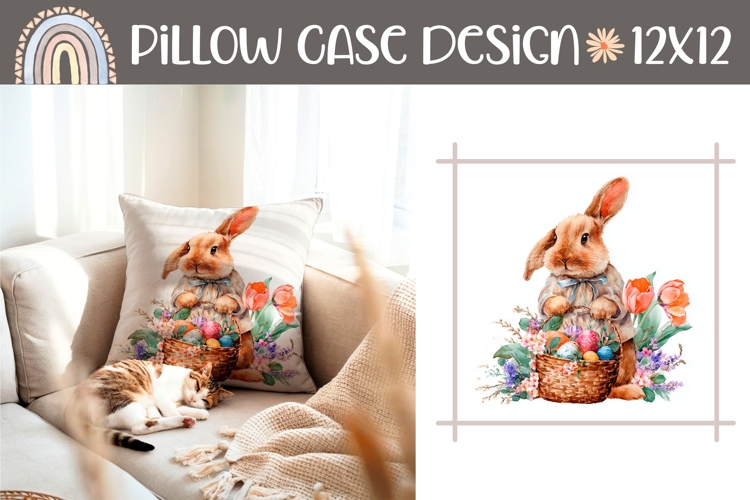 Easter Basket Pillow PNG, Easter Flowers Pillow Sublimation