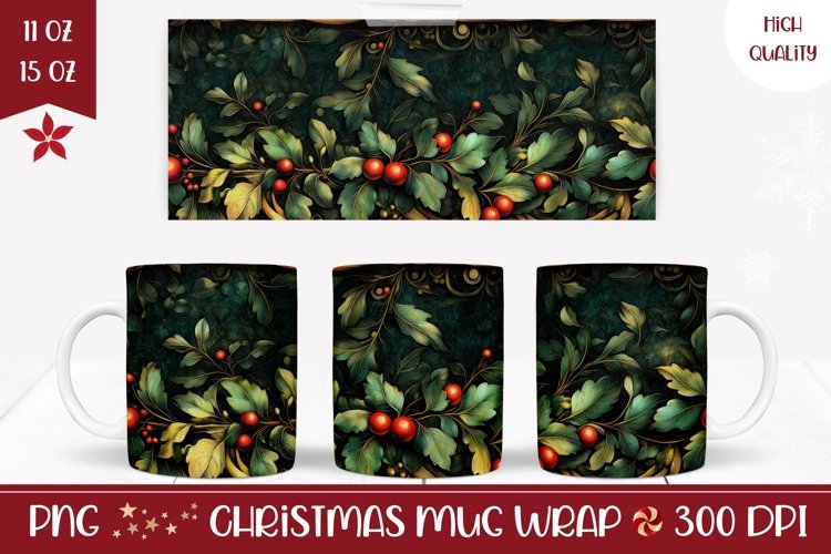 Christmas Berries Mug Sublimation, Christmas Coffee Mug