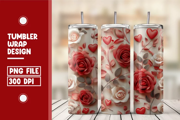 Heart Flower Tumbler Wrap Design