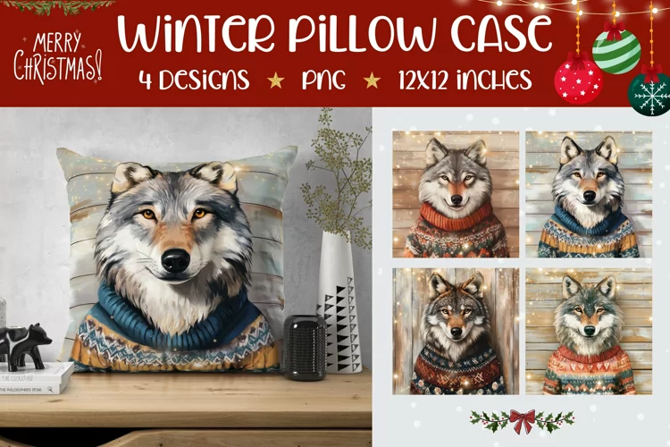 Winter Wolf Pillowcase, Christmas Animals Pillow Case