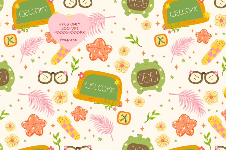 Tropical Back to School Seamless Pattern Cute School Print