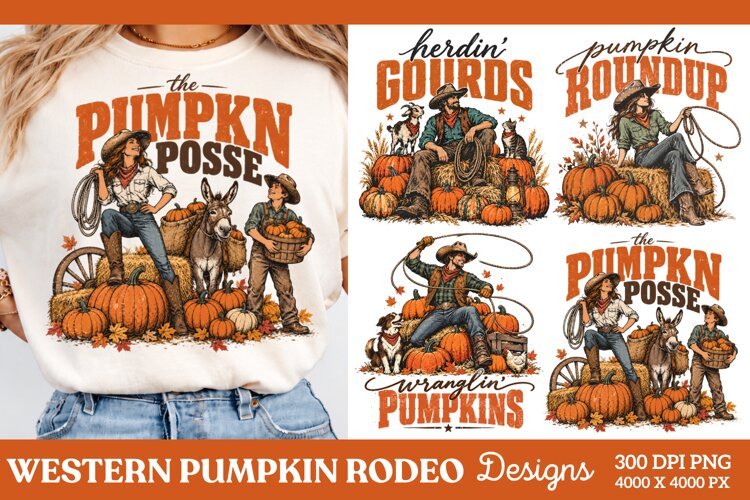 The Pumpkin Posse Western Fall PNG, Cowboy Pumpkin Rodeo Aut example image 1