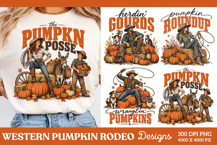 The Pumpkin Posse Western Fall PNG, Cowboy Pumpkin Rodeo Aut