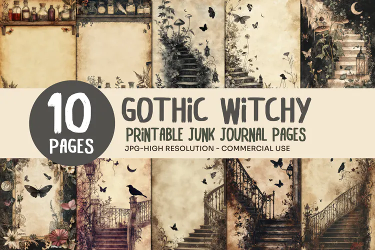 Witchy Stairway Junk Journal Pages