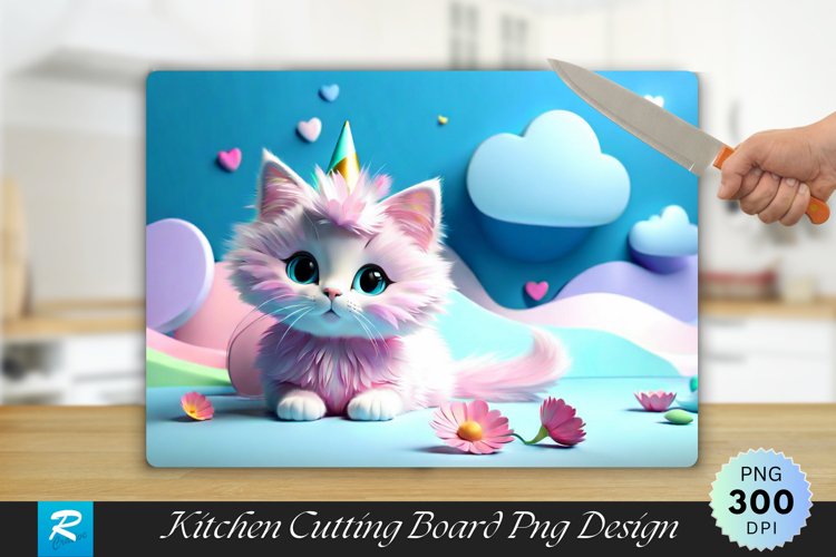 3D Cute Cate Cutting Board Sublimation Design example image 1