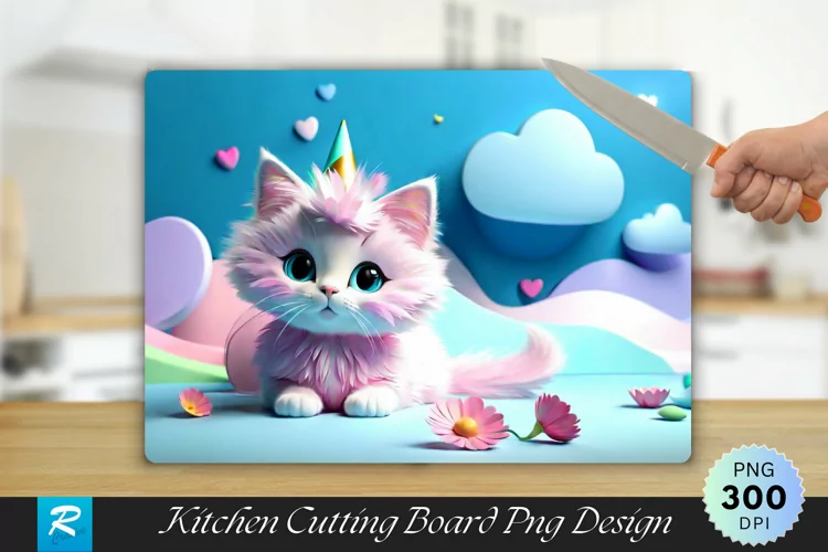 3D Cute Cate Cutting Board Sublimation Design