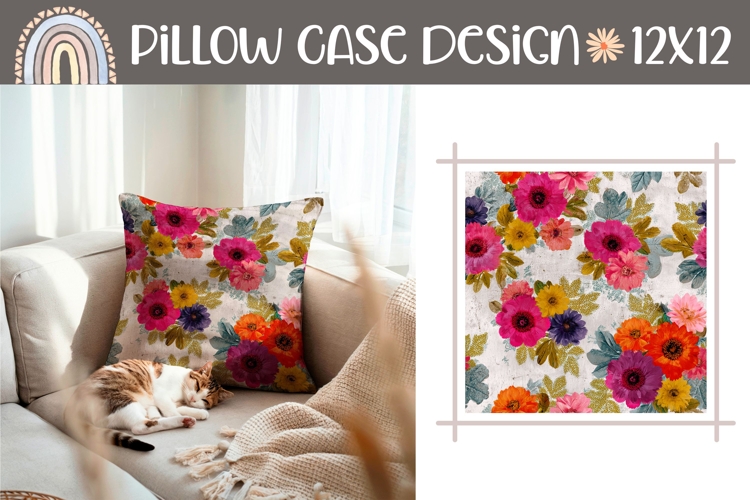 Art Flowers Pillow Design, Vintage Pillow Case Template