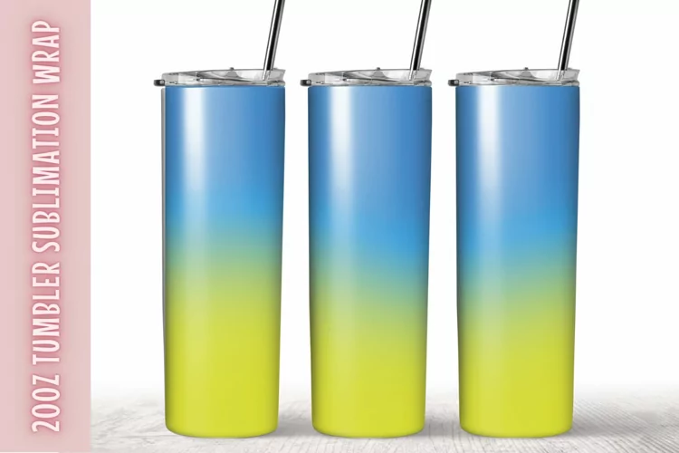 Blue Yellow Ombre 20oz Skinny Coffee Tumbler Wrap