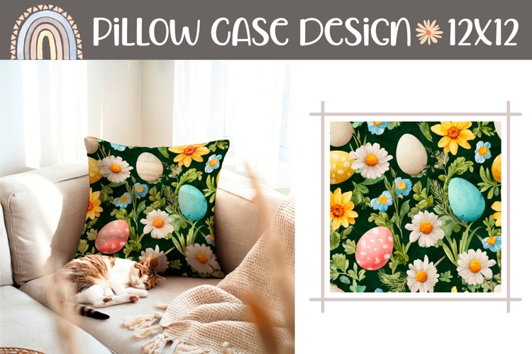 Colorful Easter Eggs Pillow, Floral Pillow Sublimation