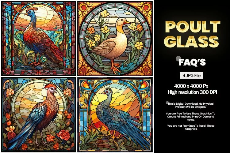 Poult Stained Glass Square Coaster - 04 Variations