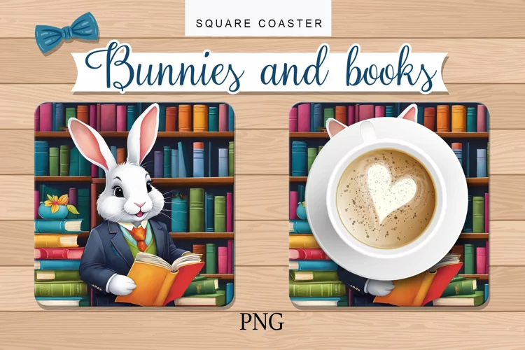 a hot plate, books,a rabbit in a suit