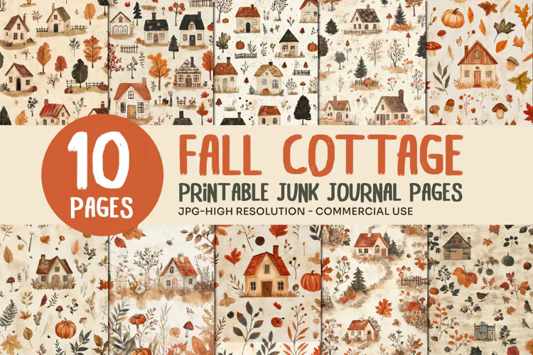 Fall Cottage Pattern Junk Journal Pages