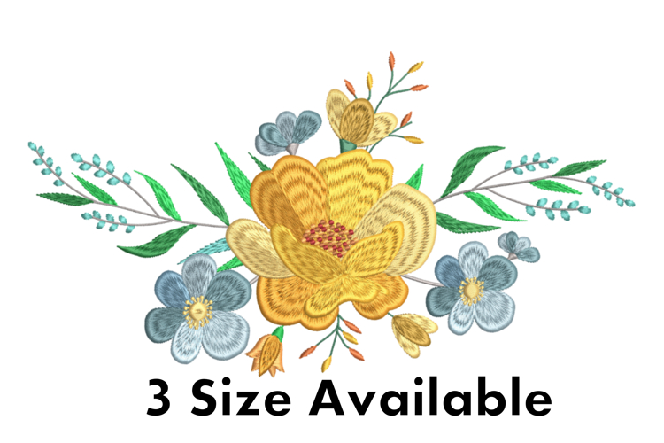 Golden   Blue Wildflower Embroidery Design