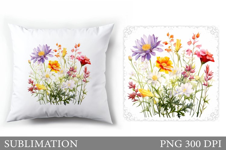 Wildflowers Pillow Design. Flowers Sublimation example image 1