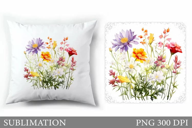 Wildflowers Pillow Design. Flowers Sublimation
