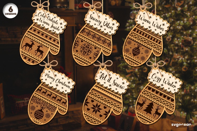 Christmas Mitten Ornaments SVG Bundle | Laser Cut | SVG
