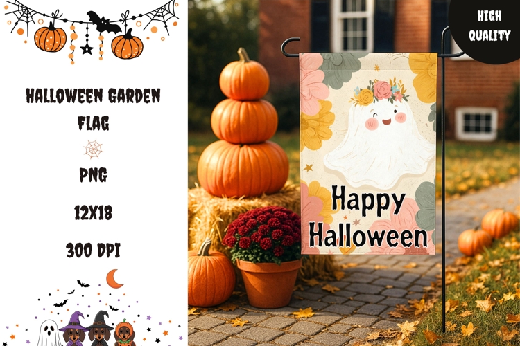 Floral Halloween Garden Flag, Halloween Ghost Garden Flag