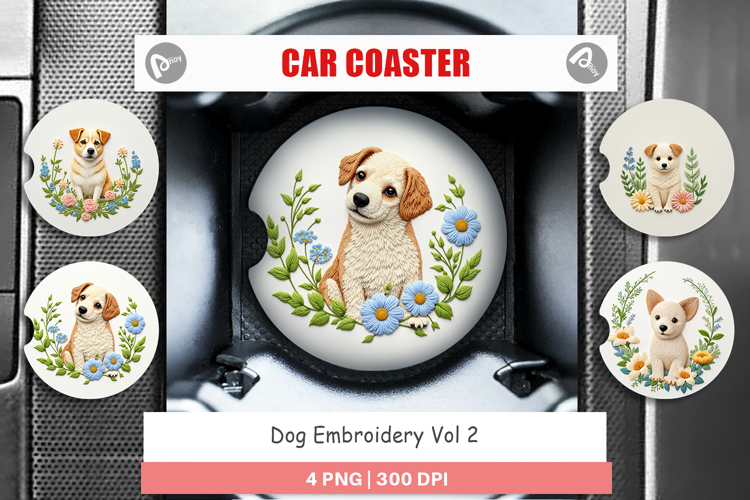 Car Coaster Dog Embroidery