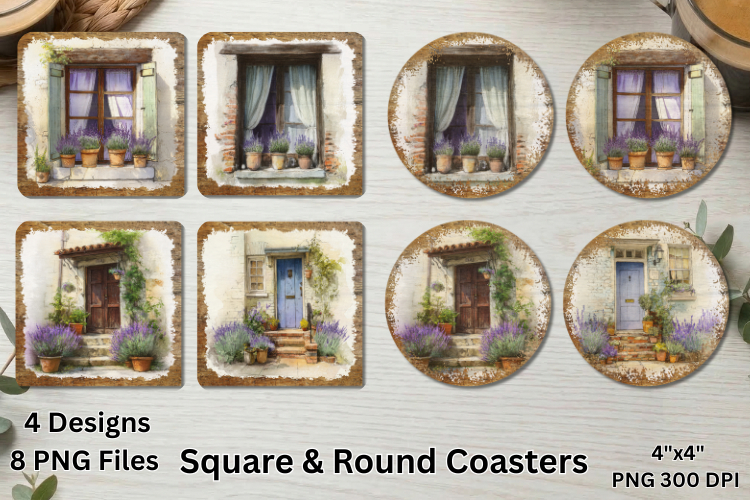 Lavender Porch Coaster Sublimation PNG,Windows and Door Desi