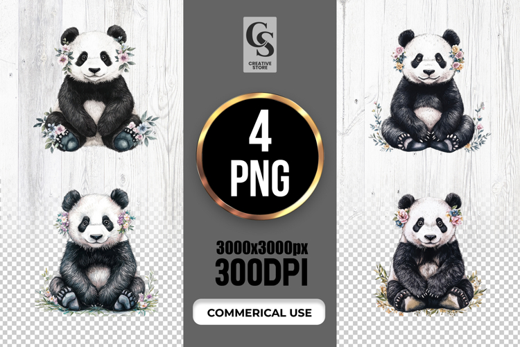 Cute Watercolor Panda Clipart Sublimation PNG