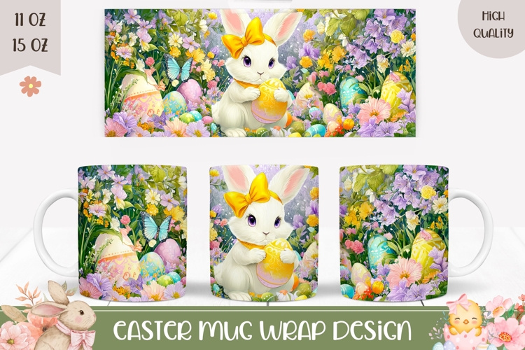Colorful Easter Bunny Mug Design, Sublimation Easter Mug