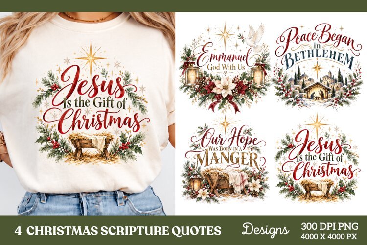 4 Christmas Scripture PNG Designs, 4 Christian Nativity Quot example image 1