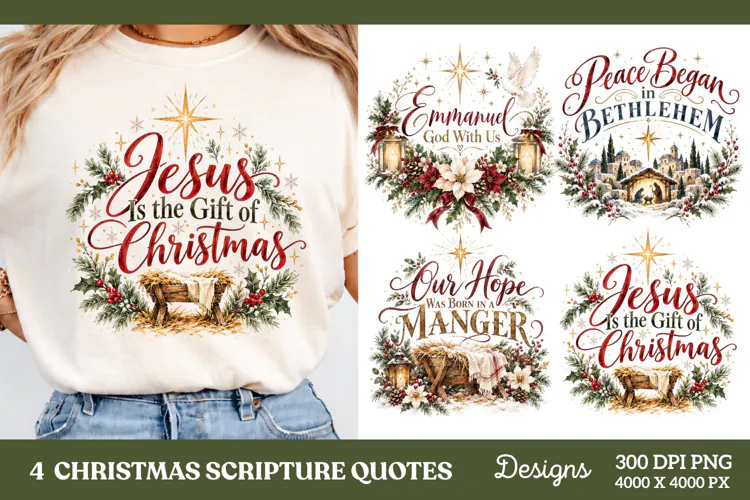 4 Christmas Scripture PNG Designs, 4 Christian Nativity Quot