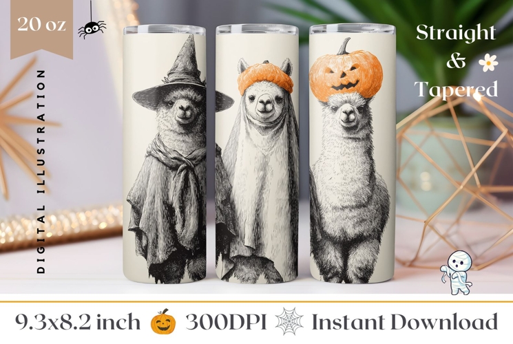 Cartoon Halloween Lama Tumbler Wrap, Pumpkins Tumbler Design