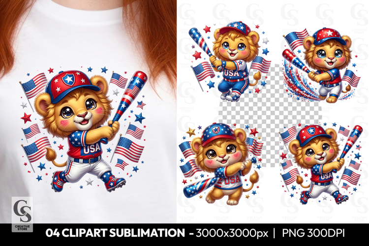 Patriotic Baseball Lion Clipart PNG
