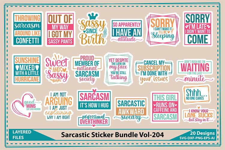 Sarcastic Sticker Bundle, Sarcasm Sticker Designs