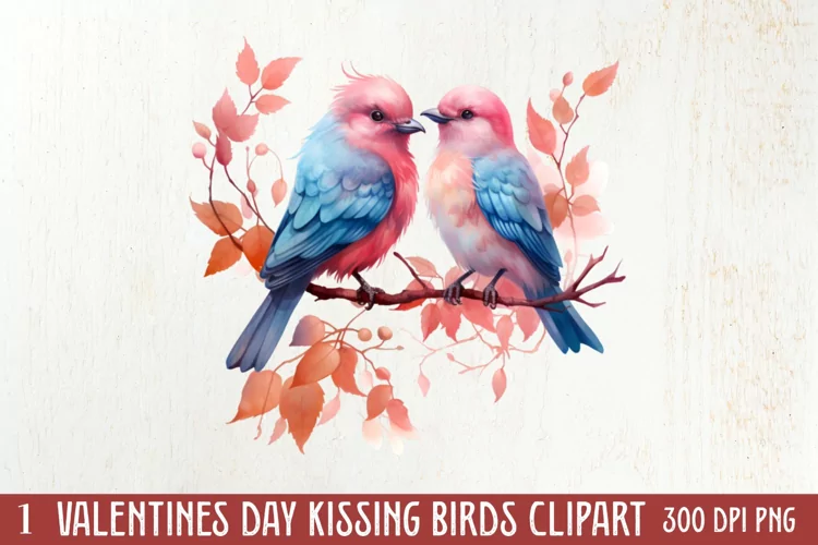 Valentine Kissing Birds Clipart, Valentine Couplet