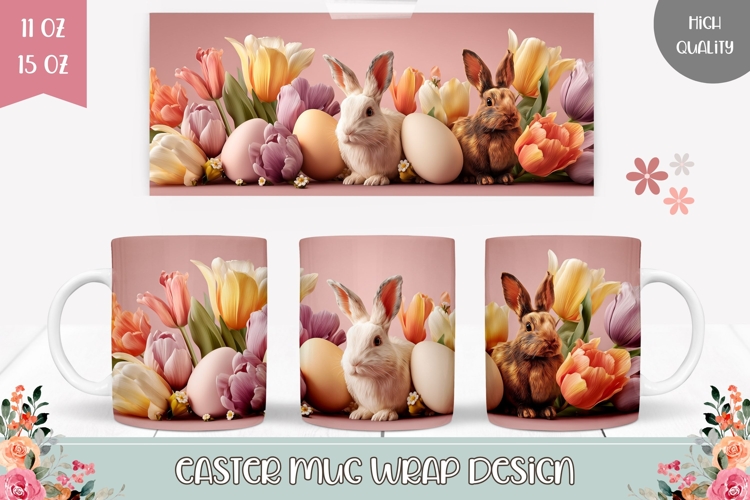 Floral Easter Mug Sublimation, Easter Animals Mug Wrap