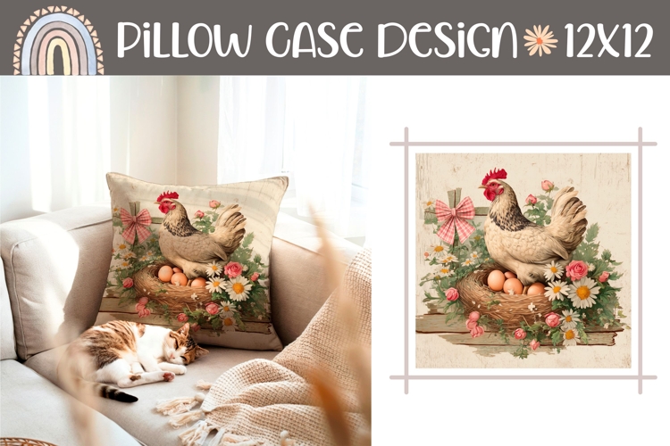 Cartoon Chick Pillow Case Design, Floral Easter Pillow Print