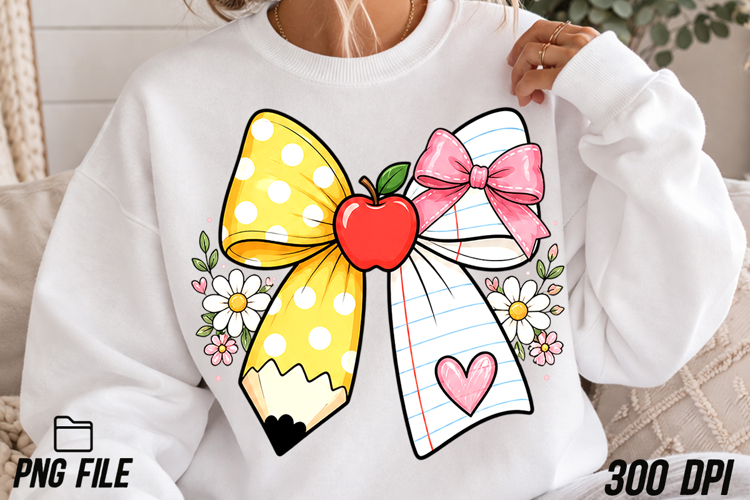 Teacher Pencil Coquette Bow PNG Positive Sublimation