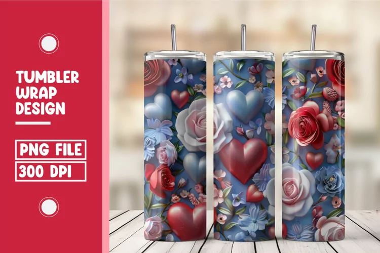 Heart Flower Tumbler Wrap Design